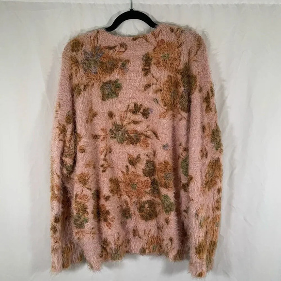 Urban Outfitters Sweater Women Medium Pink Floral Fuzzy Vneck Overiszed - Picture 6 of 6